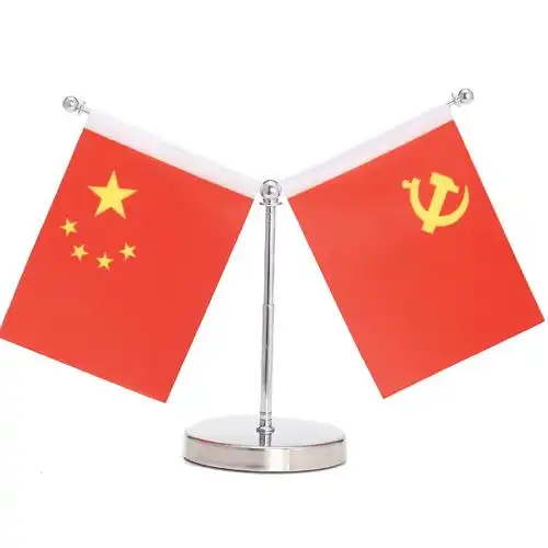 y型银色不锈钢伸缩车载小车旗 国旗党旗 汽车摆件