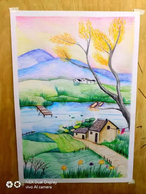 外婆故乡彩铅美景附步骤图