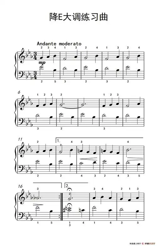 曲谱名降e大调练习曲约翰汤普森成人钢琴教程第一册钢琴谱