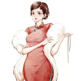 水彩风格民国旗袍美女珍珠png素材