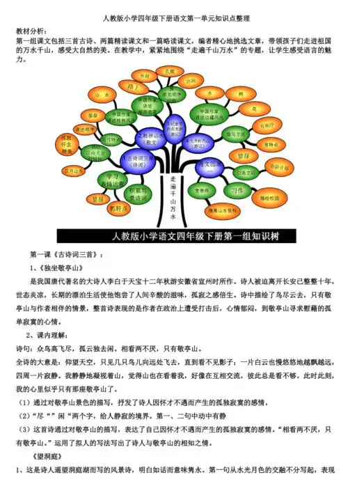 人教版小学四年级下册语文第一单元知识点整理