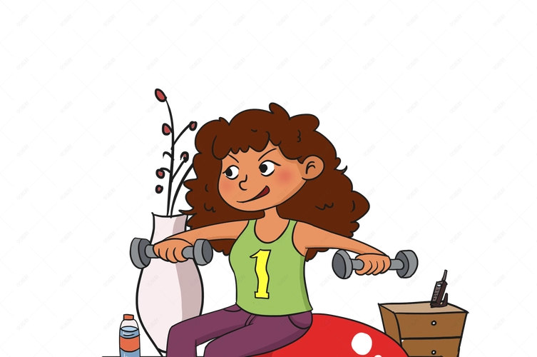 室内健身举哑铃手绘插画