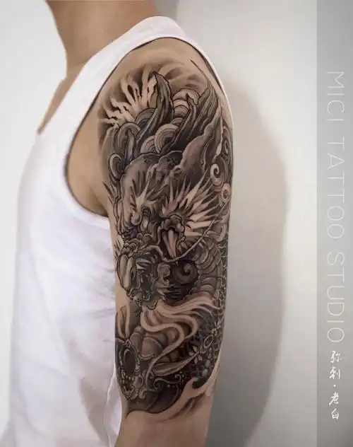 麒麟纹身图片_弥刺麒麟手臂传统纹身图案
