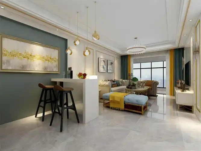 简欧风格大户型客厅吧台隔断装修效果图