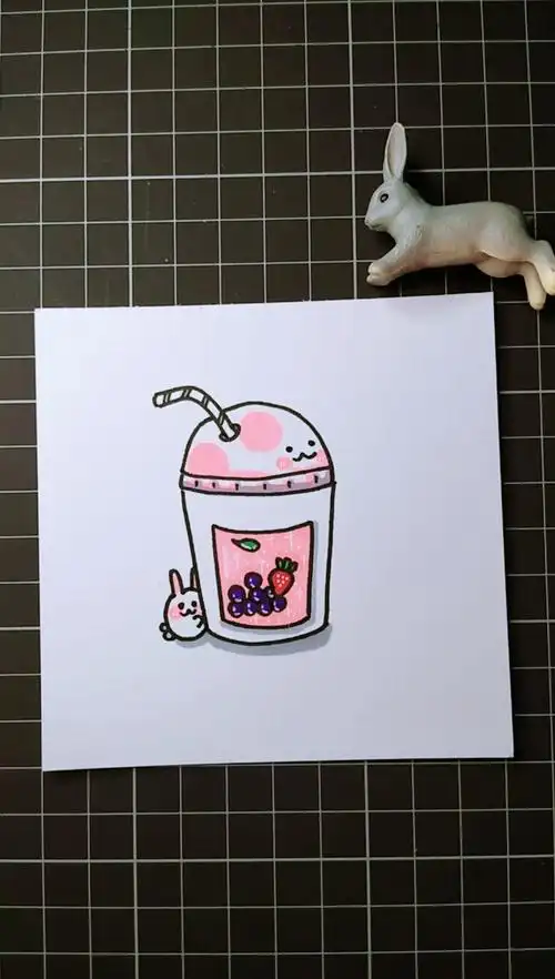 简笔画#简笔画草莓果汁