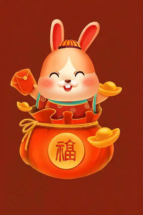 福袋招财进宝兔子财神爷兔年新年插画