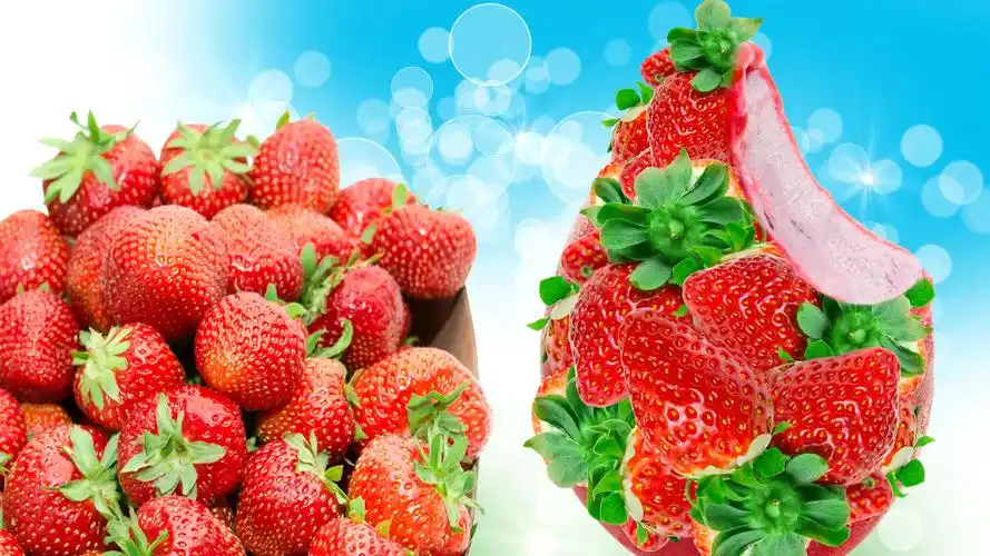 壁纸 美味的草莓,冰淇淋,蓝色背景