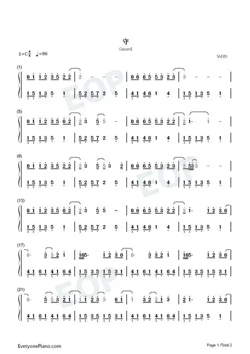 守-c调简单版-琉璃ost双手简谱预览1