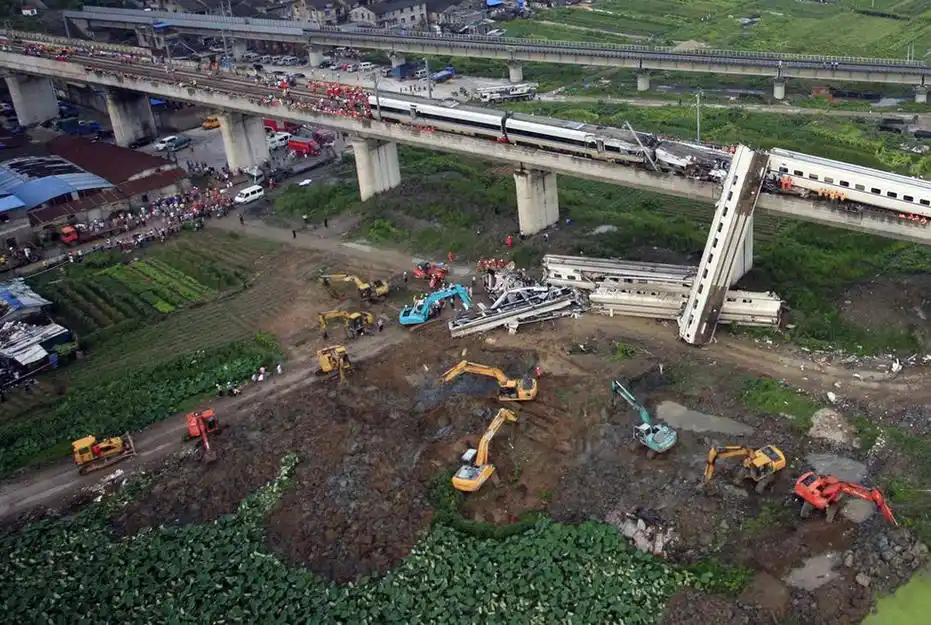 【引用】温州民间组织航拍动车事故现场(引用高清图片)