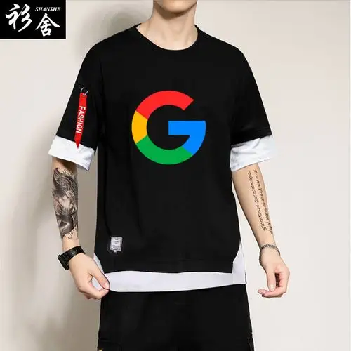 谷歌程序员googlelogo搜索引擎两件短袖恤衫男女五分t恤