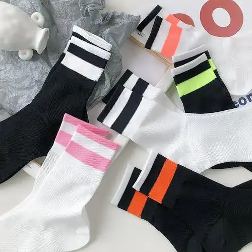 薄款ins潮黑色运动韩国日系百搭夏天透帕耐克丝条纹长袜子女夏季