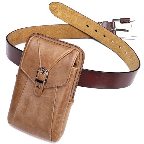 正品 新潮流腰包男手机包男士干活工地穿皮带腰间牛皮男款单肩斜