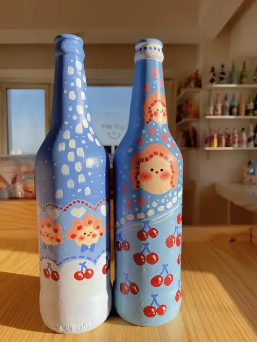 玻璃饮料瓶石英砂丙烯画,丙烯颜料画手机壳#创意美术##旧物改造##丙烯