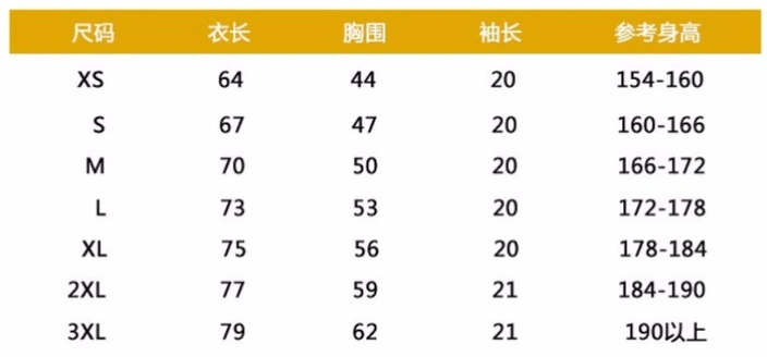 t恤尺码如图所示,您需要的尺码是