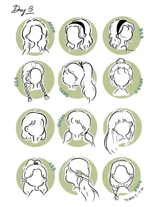 简笔画女生插画发型