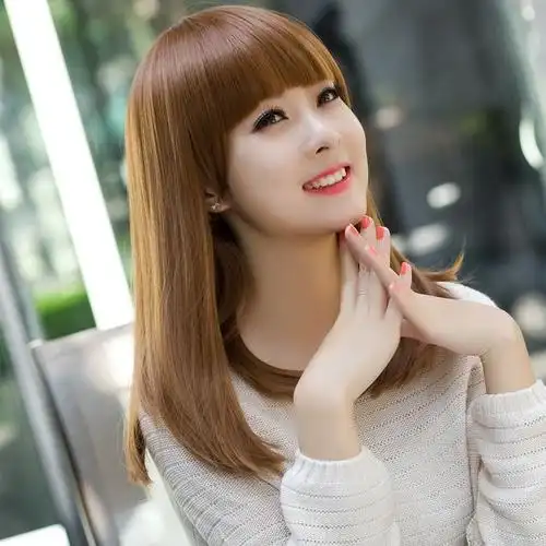 假发女长卷发女士假发套短发逼真齐刘海中长直发微卷时尚发套自然黑发