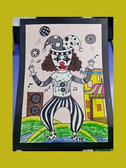 儿童创意美术  #儿童画  #创意儿童画  #小丑  #创意美术