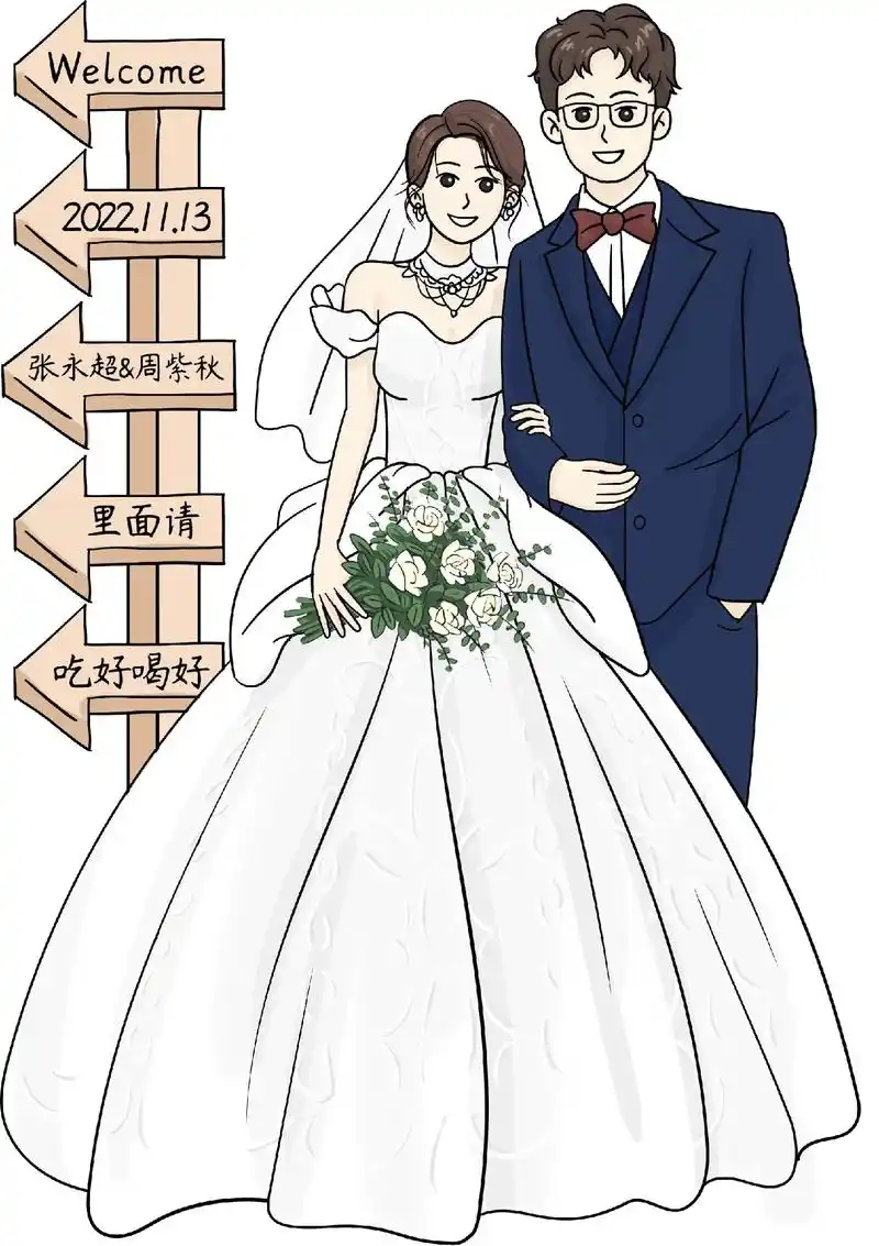 婚礼卡通人像手绘.#卡通人物简笔画 #婚礼手绘 #手绘 #手 - 抖音