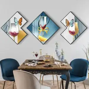 轻奢北欧风餐厅装饰画现代简约饭厅挂画饭餐桌背景墙晶瓷镶钻壁画