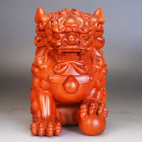 之柠花梨木雕狮子摆件实木雕刻动物摆件家居客厅装饰公司开业乔迁送礼