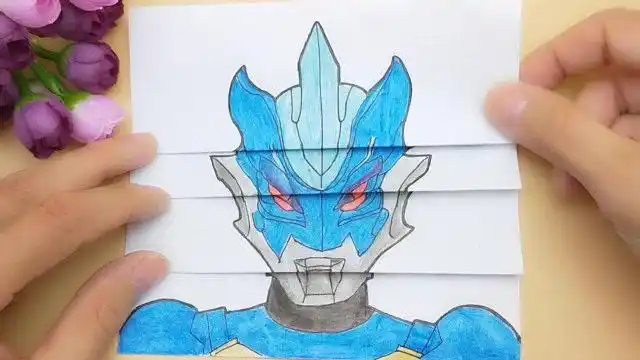 给托雷基亚奥特曼手绘科幻卡通画一张纸展开3次最后变异太有趣搞笑
