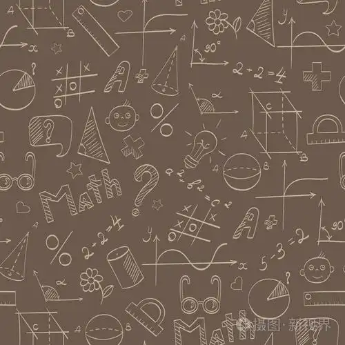 教育和学科数学, 米色手绘图形, 公式, 并在棕色背景图标