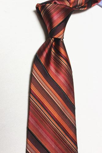 外贸纯原桑蚕丝提花手打领带真丝色织橘色条纹绅士男正装9.8cm