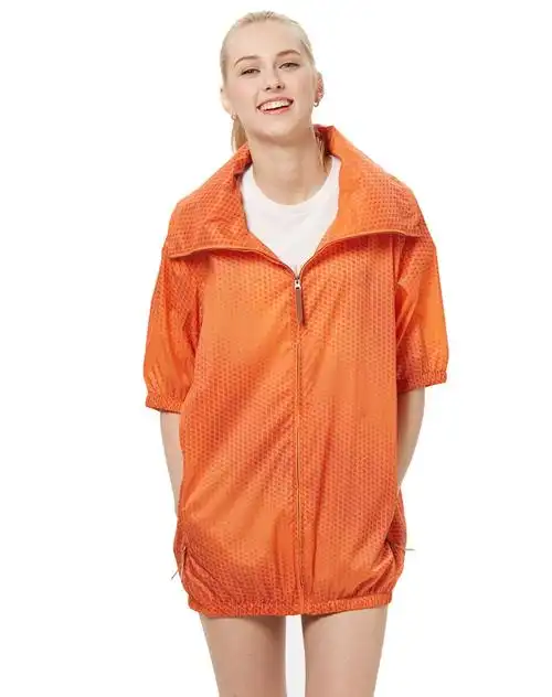 商场同款中长款弹力印花 女款甜橙色印花款皮肤衣 时尚休闲