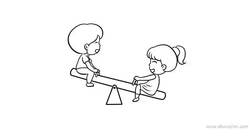 1,首先画两个小朋友的脑袋线条;2,然后画两个小朋友的身体线条;3,再画