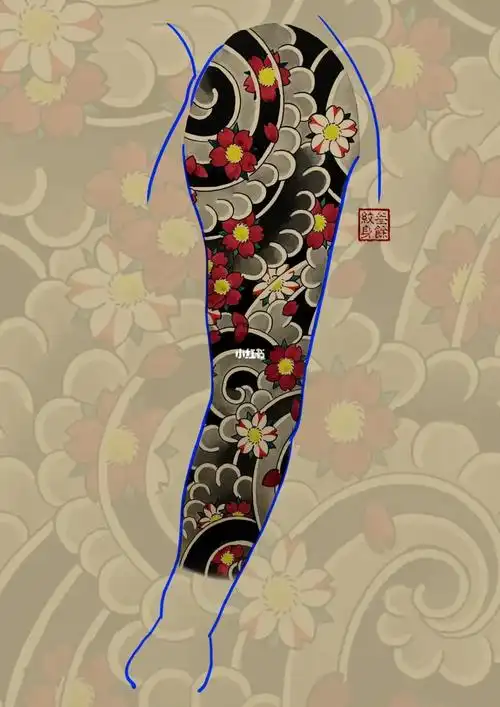 老传统樱花花臂手稿一人一图