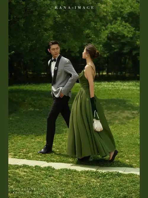 复古轻法式电影感绿裙婚纱照优雅又高级