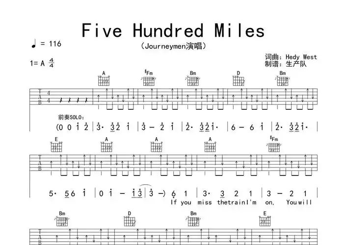 fivehundredmiles原版吉他谱欧美金曲