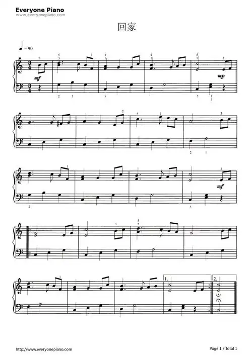 回家五线谱预览1