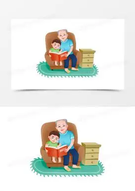 手绘爷爷给孙子讲故事小场景插画元素