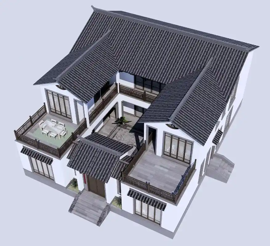 广东两层中式四合院别墅1519效果图