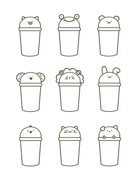 手帐简笔画|小动物奶茶杯附线稿919098手帐