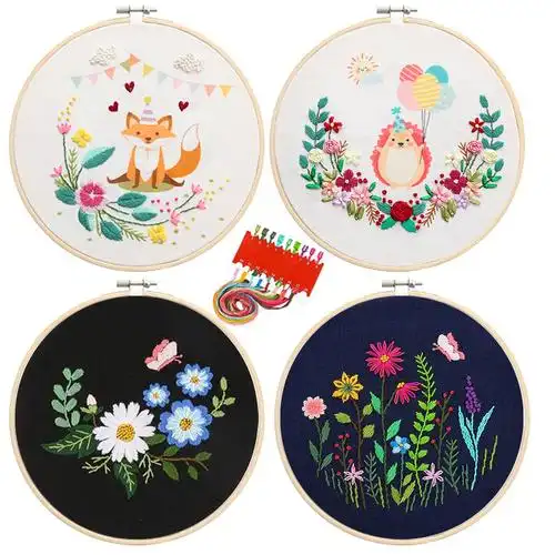 特价 刺绣diy材料包手工套件刺绣工艺品卡通动物手工刺绣布艺