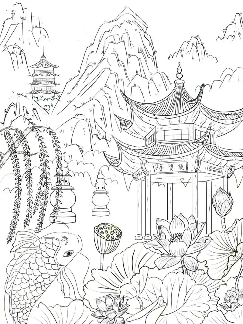 城市建筑|杭州西湖自然风光插画 杭州西湖篇～ 喜欢的小伙伴记得给个