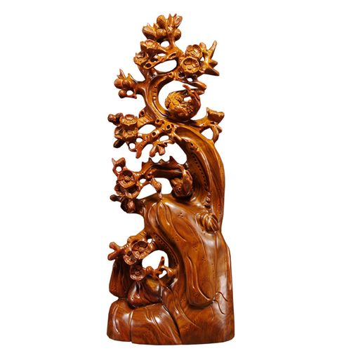 花梨木喜上眉梢根雕梅花喜鹊雕刻摆件红木家居装饰工艺品乔迁送礼