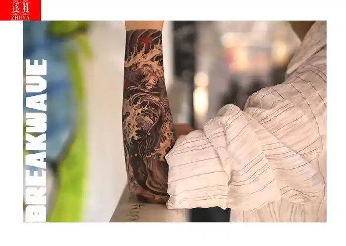 破浪潮纹身贴老传统yyds包花臂包小腿日式水花浮世绘海浪防水持久