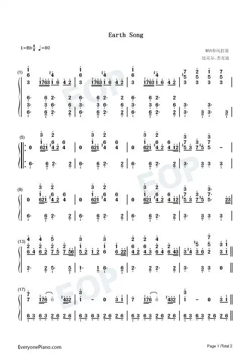 迈克尔杰克逊双手简谱预览1