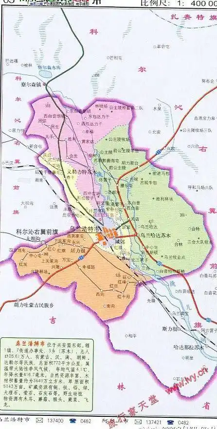 内蒙古兴安盟乌兰浩特市辖区地图