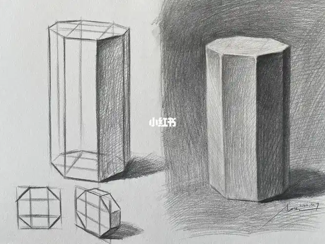 87素描几何体基础入门八棱柱体60