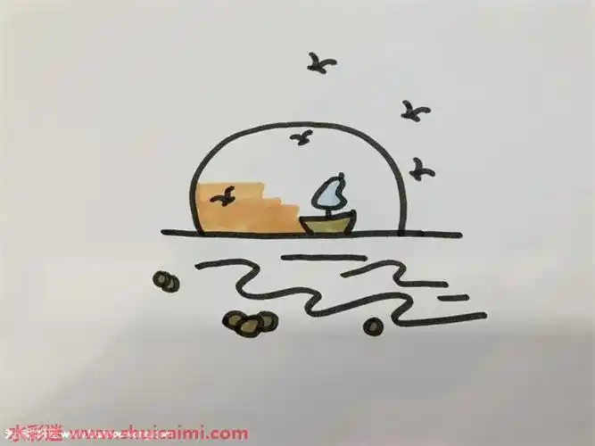 夕阳怎么画夕阳简笔画图片带颜色