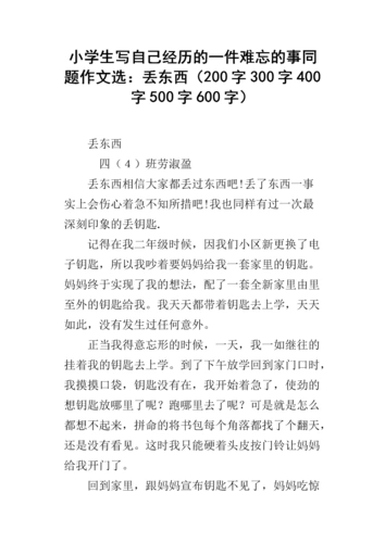 小学生写自己经历的一件难忘的事同题作文选:丢东西(200字300字400字