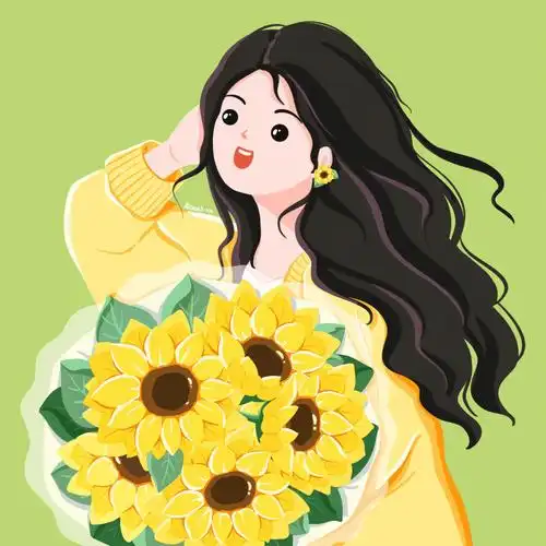 插画头像手捧向日葵的可爱女生无腮红