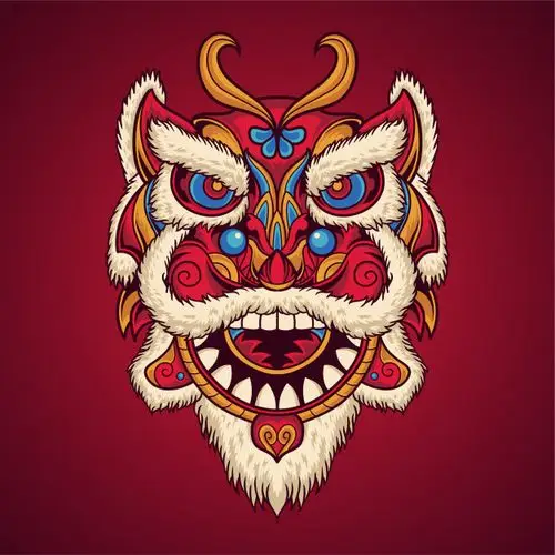 拿着狐狸面具的日本女人,传统日式和服,艺伎插画