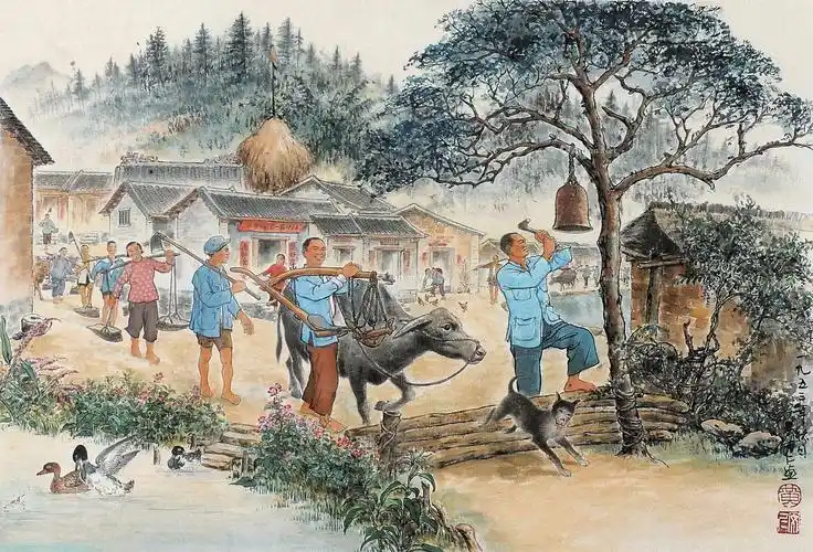 0075 努力建设社会主义新农村 镜框 设色纸本