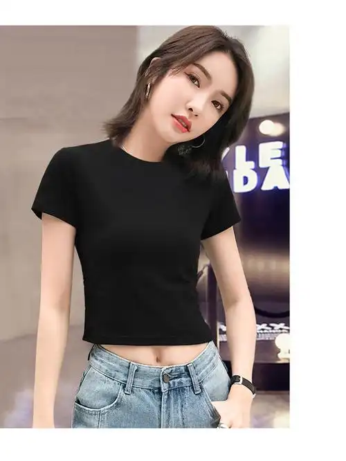 高腰漏肚脐紧身露脐上衣修身体恤t× 两件装自由搭配拍下联系客服备注