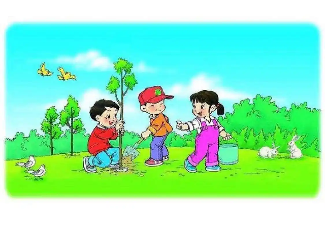 一年级看图写话:植树节种树 昨天是植树节,孩子们去植树了吗?